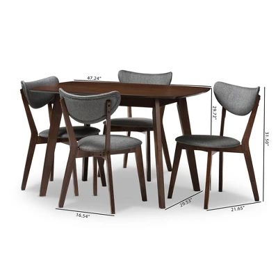 5pc Hadrea Mid Century Modern Walnut Finished Fabric Upholstered Dining Set Dark Gray - Baxton Studio 5 5pc Hadrea Mid Century Modern Walnut Finished Fabric Upholstered Dining Set Dark Gray - Baxton Studio - Image 5