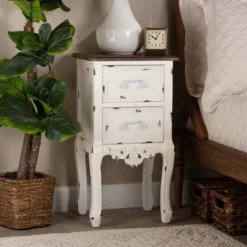 Levron Two-Tone And Antique Wood 2 Drawer Nightstand Walnut Brown/Antique White - Baxton Studio -Baxton Studio GUEST a96b363f ac20 4096 97d8 18b209e9c928