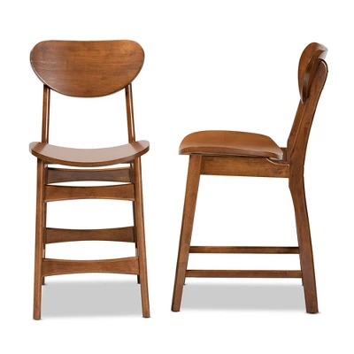 2pc Katya Wood Counter Height Barstool Set Brown - Baxton Studio 2 2pc Katya Wood Counter Height Barstool Set Brown - Baxton Studio - Image 2
