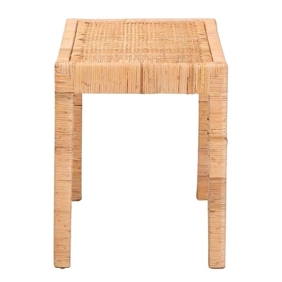 Abelia Natural Rattan And Mahogany Wood Short Accent Bench Natural Brown - Baxton Studio 3 Abelia Natural Rattan And Mahogany Wood Short Accent Bench Natural Brown - Baxton Studio - Image 3