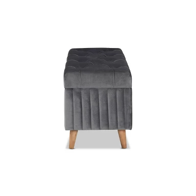 Hanley Velvet Fabric Upholstered And Wood Storage Ottoman - Baxton Studio 3 Hanley Velvet Fabric Upholstered And Wood Storage Ottoman - Baxton Studio - Image 3