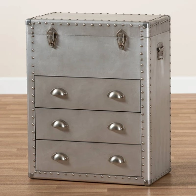 Serge Metal 3 Drawer Accent Storage Chest Silver - Baxton Studio 9 Serge Metal 3 Drawer Accent Storage Chest Silver - Baxton Studio - Image 9