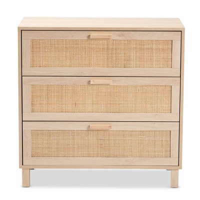 Sebille Wood With Natural Rattan 3 Drawer Storage Chest Light Brown - Baxton Studio 2 Sebille Wood With Natural Rattan 3 Drawer Storage Chest Light Brown - Baxton Studio - Image 2