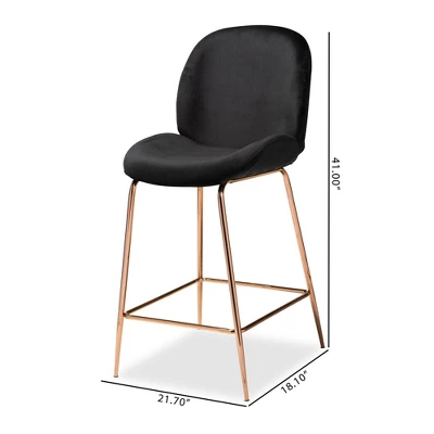 2pc Lander Velvet Fabric Upholstered Metal Counter Stool Set - Baxton Studio 8 2pc Lander Velvet Fabric Upholstered Metal Counter Stool Set - Baxton Studio - Image 8
