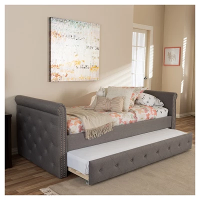 Twin Swanson Modern And Contemporary Fabric Tufted Daybed With Roll-Out Trundle Guest Bed Gray - Baxton Studio: Polyester Upholstery, Nailhead Detail 10 Twin Swanson Modern And Contemporary Fabric Tufted Daybed With Roll-Out Trundle Guest Bed Gray - Baxton Studio: Polyester Upholstery, Nailhead Detail - Image 10