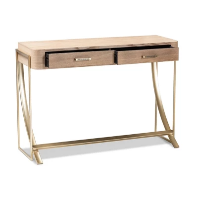 Lafoy Natural Finished Wood And Finished 2 Drawer Console Table Brown - Baxton Studio 5 Lafoy Natural Finished Wood And Finished 2 Drawer Console Table Brown - Baxton Studio - Image 5