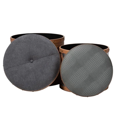 2pc Caleb Ottoman Set With Storage & Foot Stool, Gold-Tone Studs - Baxton Studio 3 2pc Caleb Ottoman Set With Storage & Foot Stool, Gold-Tone Studs - Baxton Studio - Image 3