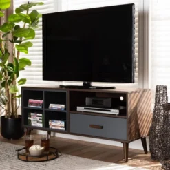 Garrick Two-Toned Wood 1 Drawer TV Stand For TVs Up To 50" Gray/Walnut Brown - Baxton Studio 14 Garrick Two-Toned Wood 1 Drawer TV Stand For TVs Up To 50" Gray/Walnut Brown - Baxton Studio -Baxton Studio GUEST ad24c165 34f8 49ce b21a f0651cded570