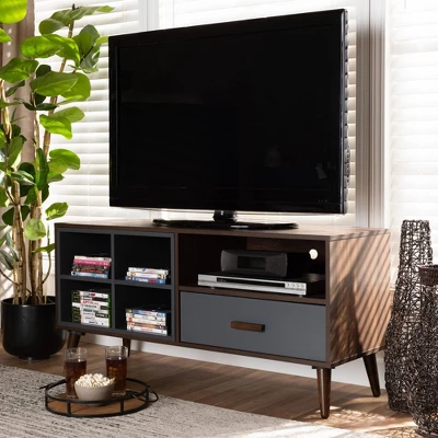 Garrick Two-Toned Wood 1 Drawer TV Stand For TVs Up To 50" Gray/Walnut Brown - Baxton Studio 7 Garrick Two-Toned Wood 1 Drawer TV Stand For TVs Up To 50" Gray/Walnut Brown - Baxton Studio - Image 7