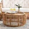 Baxton Studio Aliane Antique Rattan Coffee Table Natural Brown: No Assembly, Form Base Design, 30" Diameter