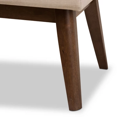 Elia Mid Century Modern Walnut Wood Fabric Button Tufted Bench - Baxton Studio 4 Elia Mid Century Modern Walnut Wood Fabric Button Tufted Bench - Baxton Studio - Image 4