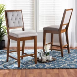 2pc Gideon Fabric Upholstered And Wood Counter Height Barstool Set - Baxton Studio -Baxton Studio GUEST ad662a40 4e63 441e 8336 b6bb24c7650d