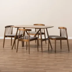 5pc Wyatt Midcentury Modern Walnut Wood Dining Set Beige/Brown - Baxton Studio -Baxton Studio GUEST adf01d72 7b21 4e6e b9f0 ad931c174fe4