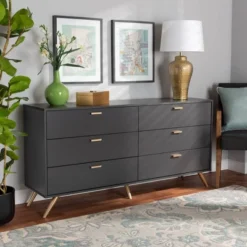 Kelson Wood 6 Drawer Dresser Dark Gray/Gold - Baxton Studio 10 Kelson Wood 6 Drawer Dresser Dark Gray/Gold - Baxton Studio -Baxton Studio GUEST adfff63d 9644 4f5c 950b 69b6fd9f9f83