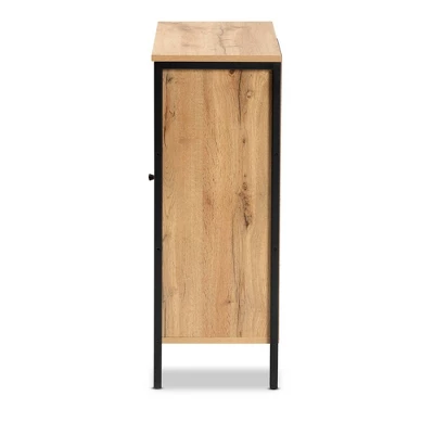 Vander Wood And Metal 1 Door Shoe Storage Cabinet Oak Brown/Black - Baxton Studio 2 Vander Wood And Metal 1 Door Shoe Storage Cabinet Oak Brown/Black - Baxton Studio - Image 2