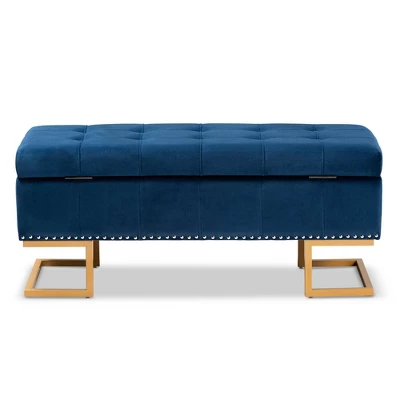 Ellery Velvet Fabric Upholstered Ottoman - Baxton Studio 4 Ellery Velvet Fabric Upholstered Ottoman - Baxton Studio - Image 4