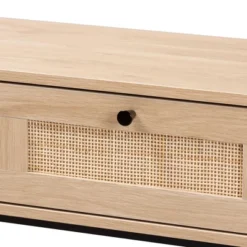 Sherwin 2 Drawer Console Table With Woven Rattan Accent Light Brown/Black - Baxton Studio:Entryway Storage -Baxton Studio GUEST af06f174 63d3 4bbe 891c 4a980baa8fe4
