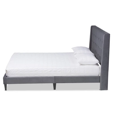 Gothard Velvet Fabric Upholstered And Wood Platform Bed - Baxton Studio 2 Gothard Velvet Fabric Upholstered And Wood Platform Bed - Baxton Studio - Image 2