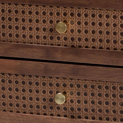 Baxton Studio Alyssa Wood 2 Drawer Nightstand Woven With Rattan Walnut Brown 4 Baxton Studio Alyssa Wood 2 Drawer Nightstand Woven With Rattan Walnut Brown - Image 4