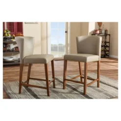 Set Of 2 Olivia Wood Faux Leather Pub Counter Height Barstools Walnut/Dark Brown - Baxton Studio 5 Set Of 2 Olivia Wood Faux Leather Pub Counter Height Barstools Walnut/Dark Brown - Baxton Studio -Baxton Studio GUEST b0572d24 b0e4 4b37 8f61 941dc1ad0190