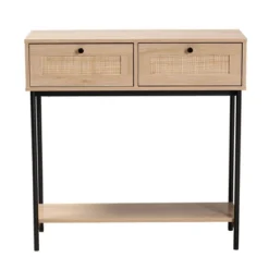 Sherwin 2 Drawer Console Table With Woven Rattan Accent Light Brown/Black - Baxton Studio:Entryway Storage -Baxton Studio GUEST b0f9cb37 b8f8 4683 a331 2989d61cf334