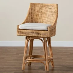Bella Rattan Counter Stool Natural Brown/White - Baxton Studio -Baxton Studio GUEST b0fd157c 4660 41e2 ae00 90905dc6fda6