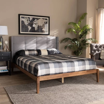 King Edmond Fabric Upholstered Wood Platform Bed Gray/Ash Walnut - Baxton Studio 5 King Edmond Fabric Upholstered Wood Platform Bed Gray/Ash Walnut - Baxton Studio - Image 5
