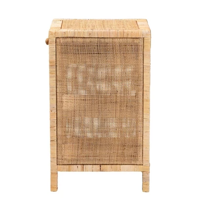 Bella Mahogany Wood And Natural Rattan 1 Drawer Nightstand Natural Brown - Baxton Studio 4 Bella Mahogany Wood And Natural Rattan 1 Drawer Nightstand Natural Brown - Baxton Studio - Image 4
