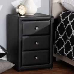 Tessa Faux Leather Upholstered 3 Drawer Nightstand Black - Baxton Studio -Baxton Studio GUEST b23e77ff 8ff7 4dd3 ad3b 6ce184d9ddd0