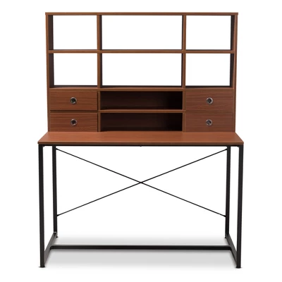 Edwin Rustic Industrial Style Wood And Metal 2 In 1 Bookcase Writing Desk Brown/Black - Baxton Studio 1 Edwin Rustic Industrial Style Wood And Metal 2 In 1 Bookcase Writing Desk Brown/Black - Baxton Studio