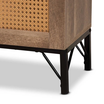 Veanna Bohemian Natural Wood And Metal 2 Door Synthetic Rattan TV Stand For TVs Up To 40" Brown/Black - Baxton Studio 5 Veanna Bohemian Natural Wood And Metal 2 Door Synthetic Rattan TV Stand For TVs Up To 40" Brown/Black - Baxton Studio - Image 5