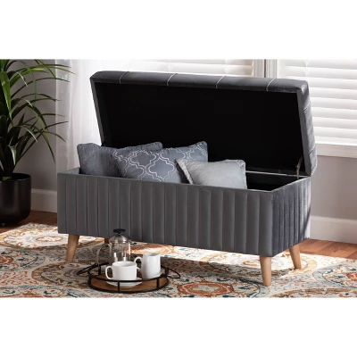 Hanley Velvet Fabric Upholstered And Wood Storage Ottoman - Baxton Studio 9 Hanley Velvet Fabric Upholstered And Wood Storage Ottoman - Baxton Studio - Image 9