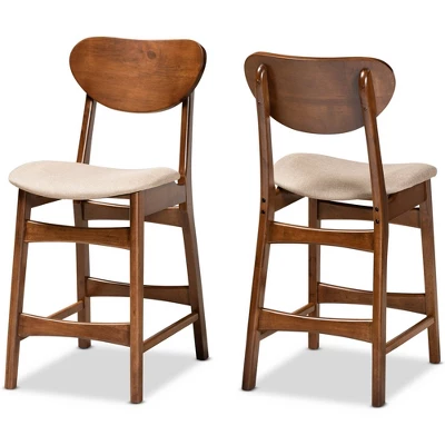 2pc Katya Fabric Upholstered And Wood Counter Height Barstool Set - Baxton Studio 8 2pc Katya Fabric Upholstered And Wood Counter Height Barstool Set - Baxton Studio - Image 8