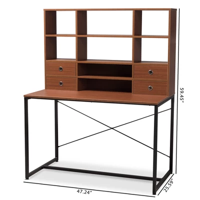 Edwin Rustic Industrial Style Wood And Metal 2 In 1 Bookcase Writing Desk Brown/Black - Baxton Studio 5 Edwin Rustic Industrial Style Wood And Metal 2 In 1 Bookcase Writing Desk Brown/Black - Baxton Studio - Image 5