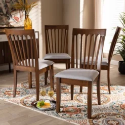 Set Of 4 Minette Fabric Upholstered Walnut Finished Dining Chairs Gray/Walnut - Baxton Studio -Baxton Studio GUEST b3983594 ad85 4da7 b0bd 811d521cd65b