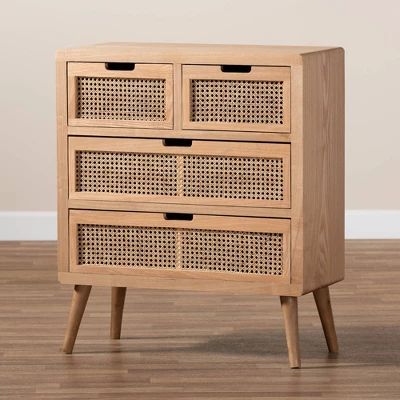 Alina Wood And Rattan 4 Drawer Accent Chest Oak - Baxton Studio 7 Alina Wood And Rattan 4 Drawer Accent Chest Oak - Baxton Studio - Image 7