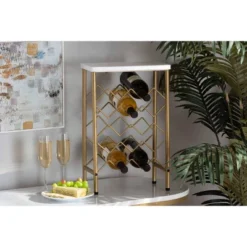 Ramona Metal Wine Rack With Faux Marble Tabletop Gold - Baxton Studio 8 Ramona Metal Wine Rack With Faux Marble Tabletop Gold - Baxton Studio -Baxton Studio GUEST b43c5626 6ec6 4440 95ee ec6c375afe99