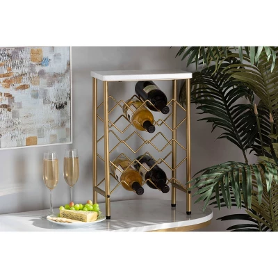 Ramona Metal Wine Rack With Faux Marble Tabletop Gold - Baxton Studio 4 Ramona Metal Wine Rack With Faux Marble Tabletop Gold - Baxton Studio - Image 4
