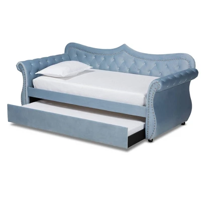 Twin Abbie Velvet Tufted Daybed With Trundle Light Blue - Baxton Studio 1 Twin Abbie Velvet Tufted Daybed With Trundle Light Blue - Baxton Studio