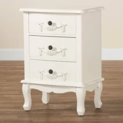 Callen Wood 3 Drawer Nightstand White - Baxton Studio -Baxton Studio GUEST b5633e40 d34f 44a0 bffe 059f89f351ac