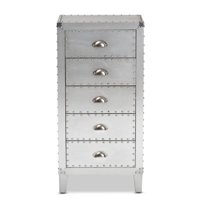 Carrel Metal 5 Drawer Accent Chest Silver - Baxton Studio 2 Carrel Metal 5 Drawer Accent Chest Silver - Baxton Studio - Image 2
