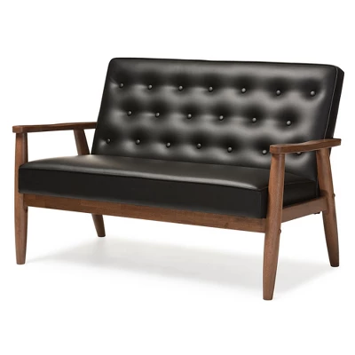 Sorrento Mid-Century Retro Modern Faux Leather Upholstered Wooden 2 Seater Loveseat - Baxton Studio 4 Sorrento Mid-Century Retro Modern Faux Leather Upholstered Wooden 2 Seater Loveseat - Baxton Studio - Image 4