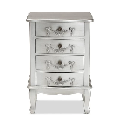 Callen Brushed Wood 4 Drawer Nightstand Silver - Baxton Studio 3 Callen Brushed Wood 4 Drawer Nightstand Silver - Baxton Studio - Image 3