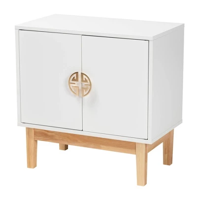 Kamana Two-Tone Wood And Metal 2 Door Storage Cabinet White/Gold/Oak Brown - Baxton Studio 1 Kamana Two-Tone Wood And Metal 2 Door Storage Cabinet White/Gold/Oak Brown - Baxton Studio