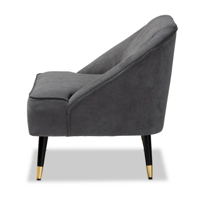 Ellard Velvet Fabric Upholstered Two-Tone Wood Accent Chair Gray/Dark Brown - Baxton Studio 4 Ellard Velvet Fabric Upholstered Two-Tone Wood Accent Chair Gray/Dark Brown - Baxton Studio - Image 4