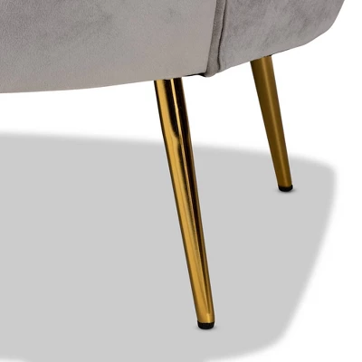 Genia Velvet Fabric Upholstered And Metal Sofa Gray/Gold - Baxton Studio 8 Genia Velvet Fabric Upholstered And Metal Sofa Gray/Gold - Baxton Studio - Image 8