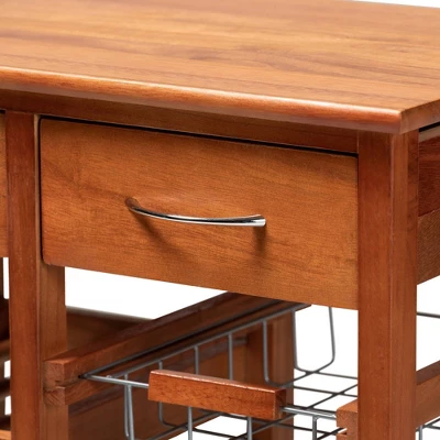 Crayton Wood And Metal Mobile Kitchen Storage Cart Oak Brown/Silver - Baxton Studio 7 Crayton Wood And Metal Mobile Kitchen Storage Cart Oak Brown/Silver - Baxton Studio - Image 7