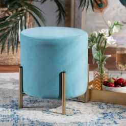 Thurman Velvet Metal Ottoman - Baxton Studio -Baxton Studio GUEST b81f1480 2f16 4377 a1a9 30dbb0057aaa