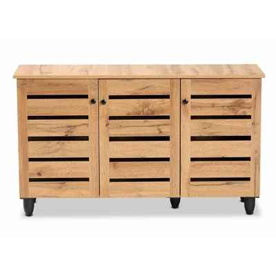 Gisela Wood 3 Door Cabinet Oak Brown/Black - Baxton Studio 2 Gisela Wood 3 Door Cabinet Oak Brown/Black - Baxton Studio - Image 2