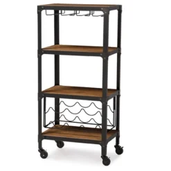 Swanson Rustic Industrial Style Antique Black & Metal Distressed Wood Mobile Kitchen Bar Wine Storage Shelf - Baxton Studio -Baxton Studio GUEST b83b3f89 cf8a 42b2 8acd b06e69edd198